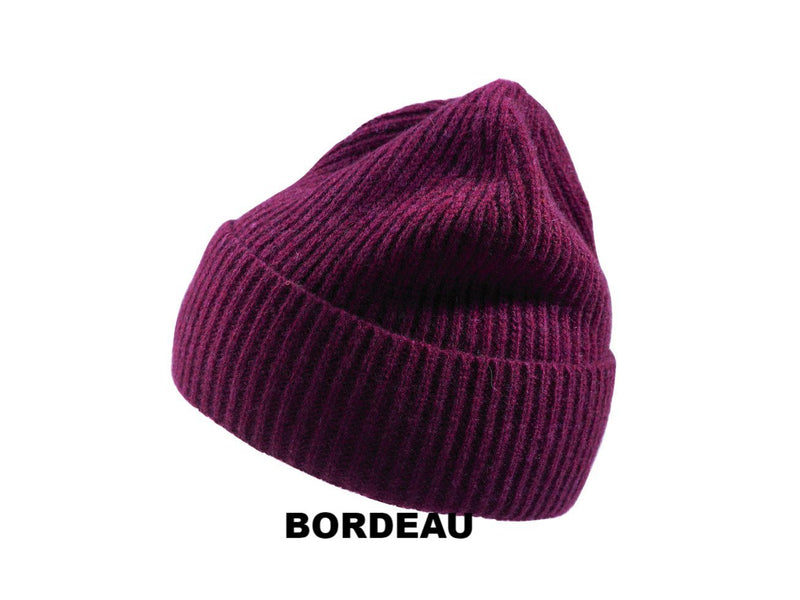 100% Soft Cashmere Knit Ribbed Cuffed Cap From Italy